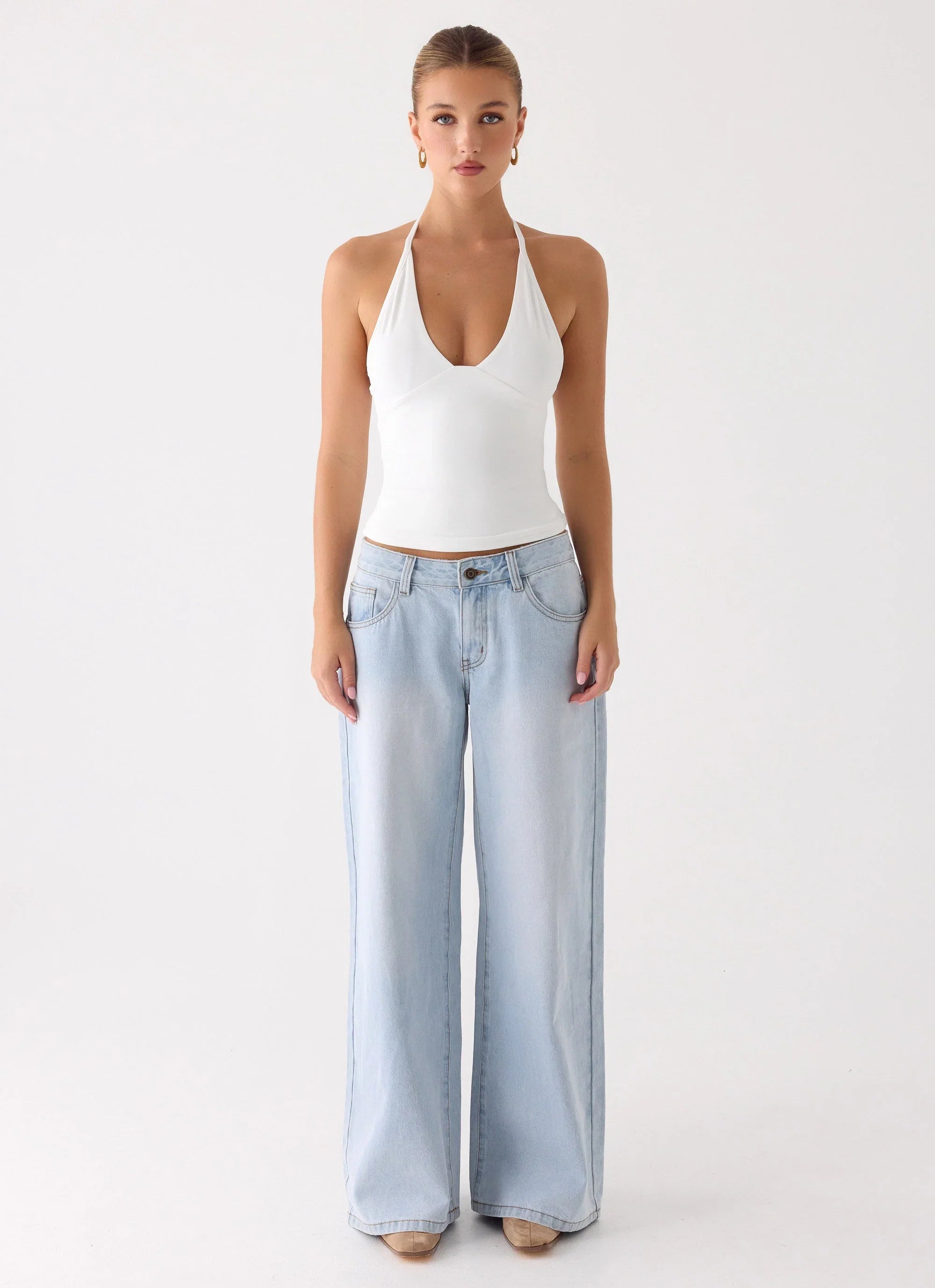 Neo Low Rise Wide Leg Denim Jeans Light Blue Wash