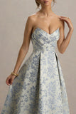 One Wish Light Blue Jacquard Sweetheart Midi Dress