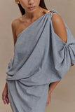 Gabriella Draped Mini Dress Charcoal Blue Marle