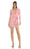 Suede V Neck Dress in Pink
