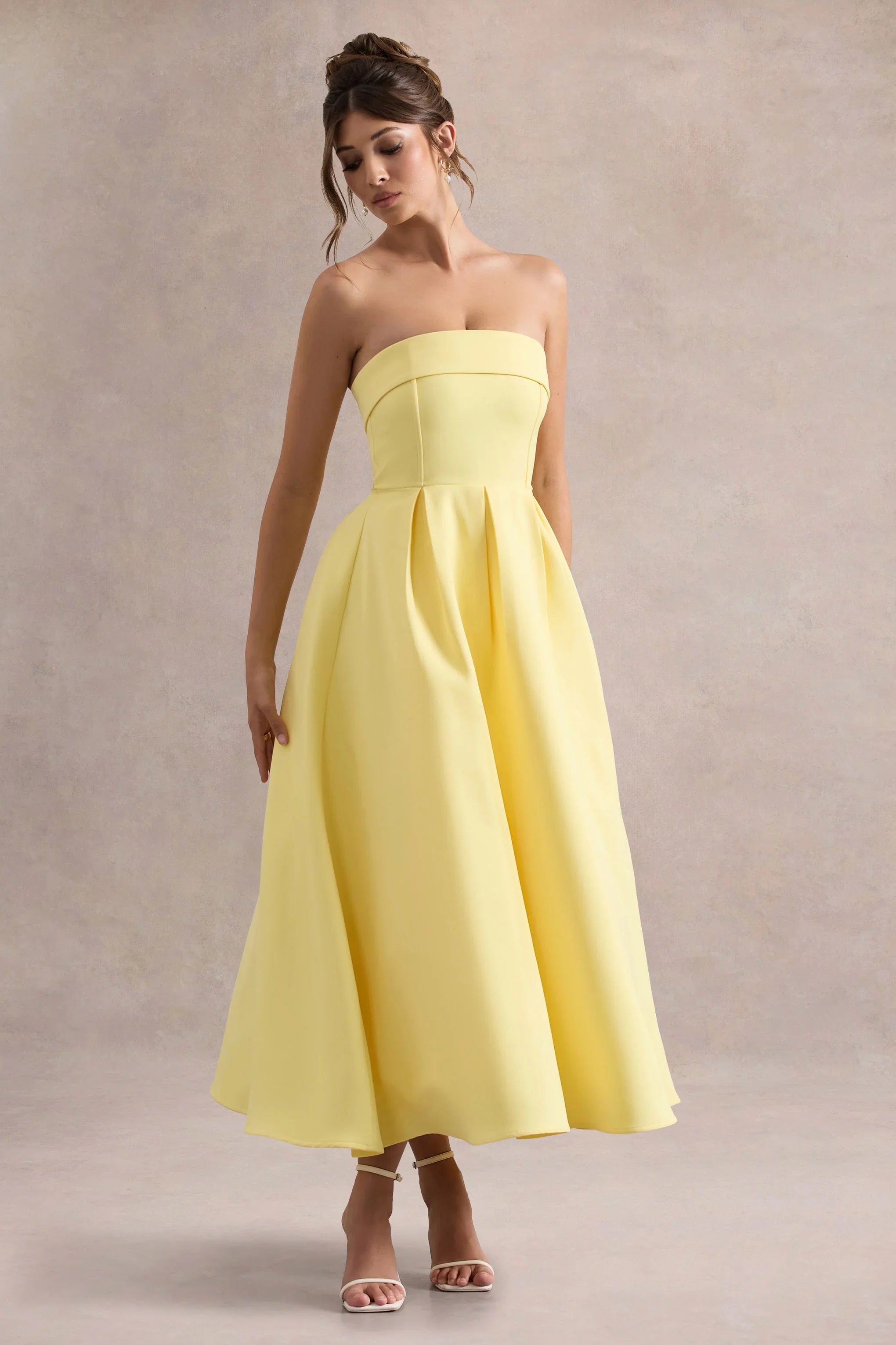 Annalise Lemon Bandeau Skater Midi Dress