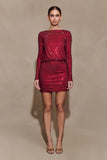 Darius Diamante Cowl Mini Dress Wine
