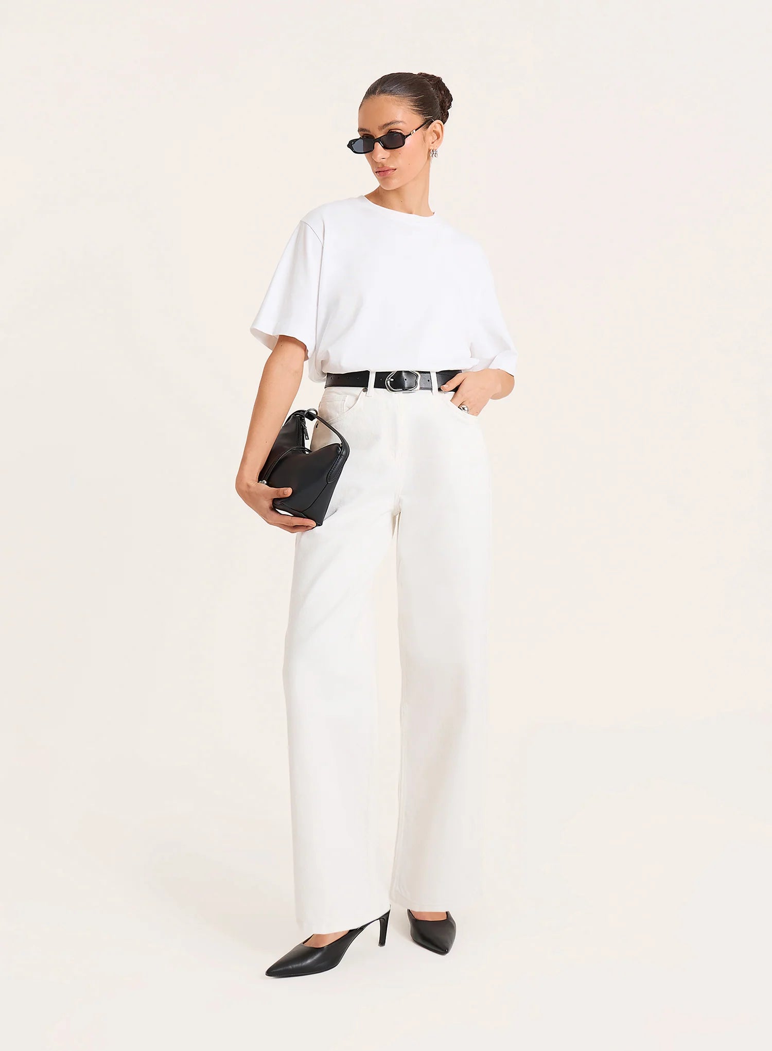 White High Waist Straight Leg Jeans