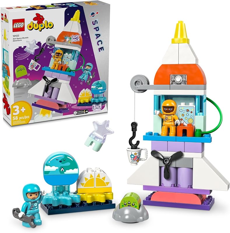 LEGO DUPLO 3 in 1 Space Shuttle Adventure Toddler Building Toys Space Toys for Boys Girls Ages 3 Years Gift for Christmas Learning Pretend Play Activity 10422