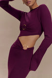 Azariah Long Sleeve Knit Midi Dress Plum