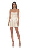 Satin V Drop Waist Dress in Champagne