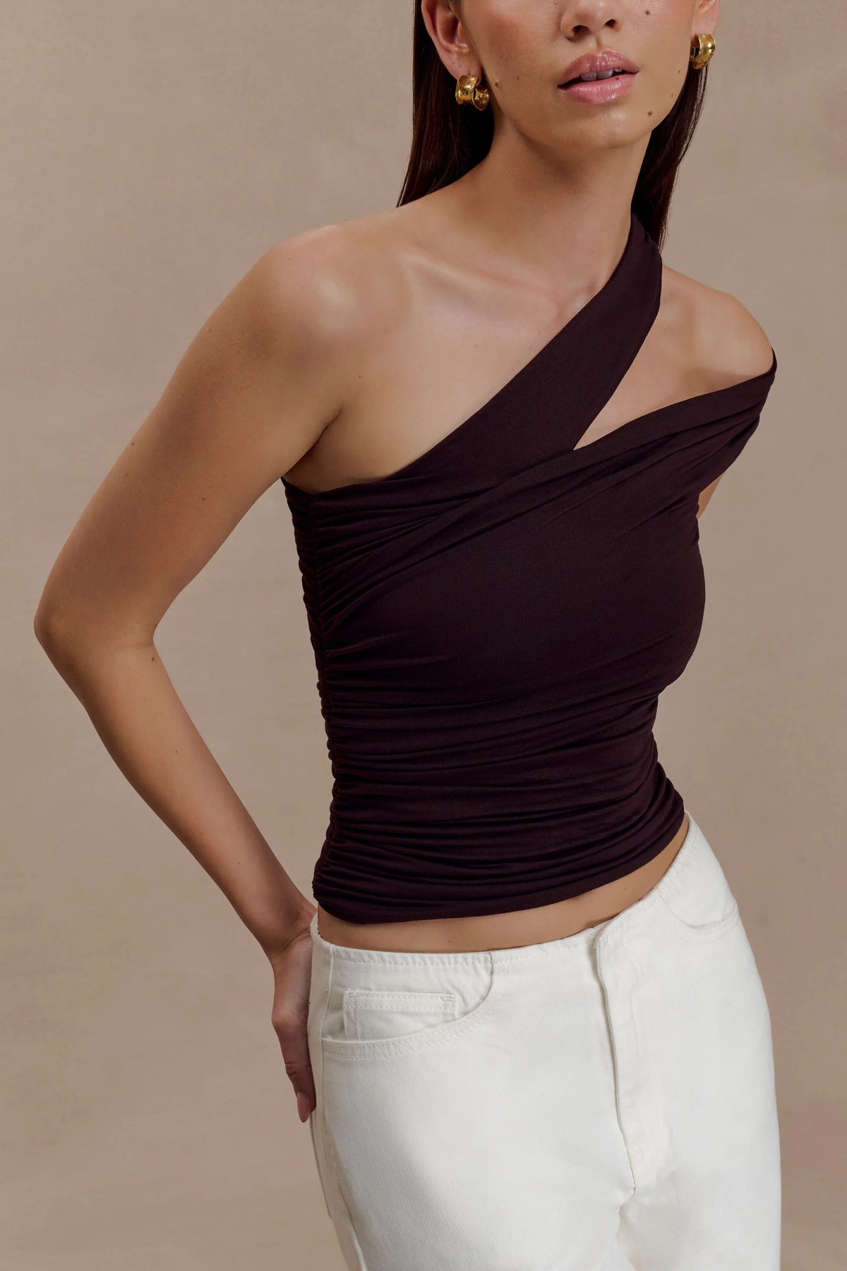 Anna One Shoulder Modal Top Cacao Brown