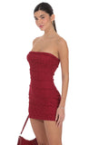 Strapless Ruffle Lace Dress in Red