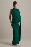 Maeve Bottle Green Cape Sleeve Draped Maxi Dress