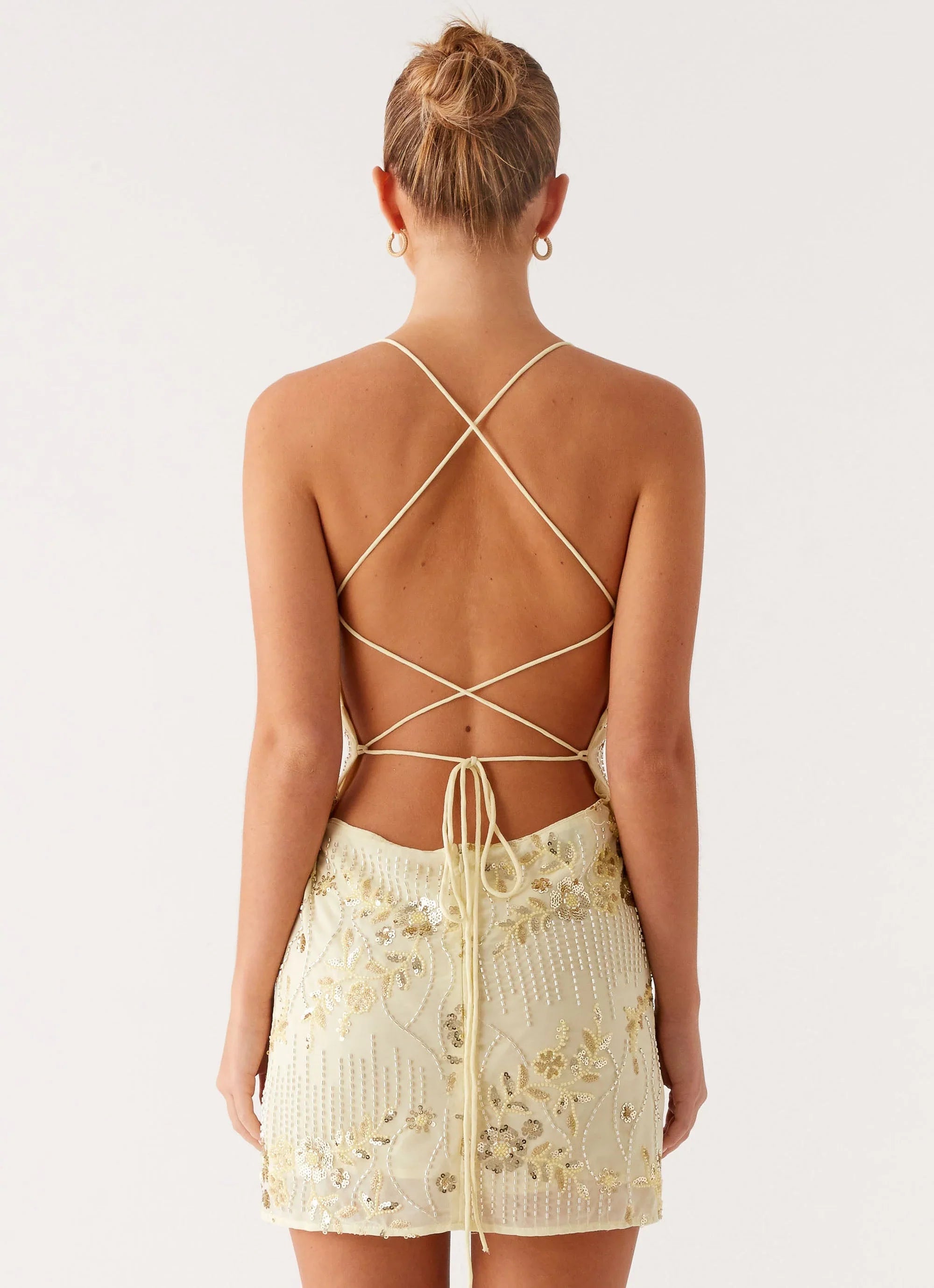 Vietta Sequin Cami Micro Mini Dress Yellow