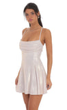 Metallic Draped A Line Dress in Rose Gold