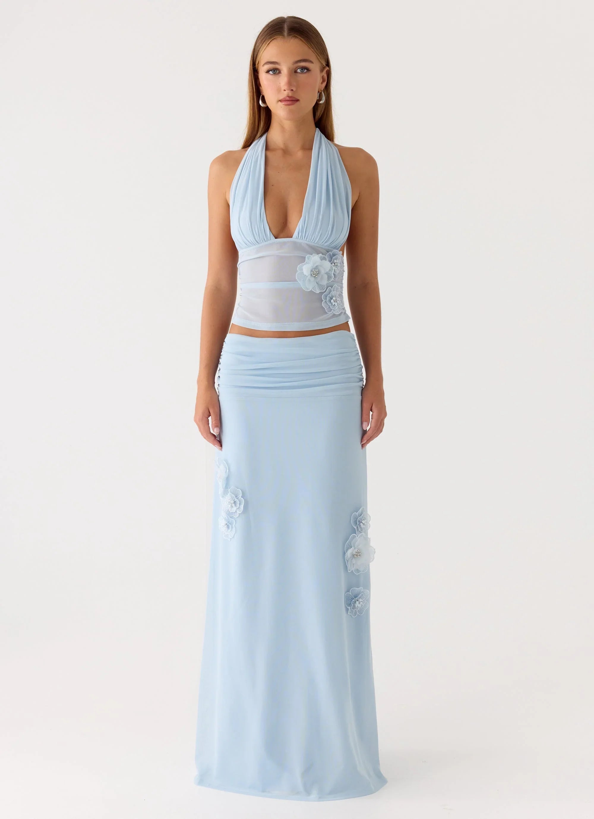 Fleur Power Halter Top Blue