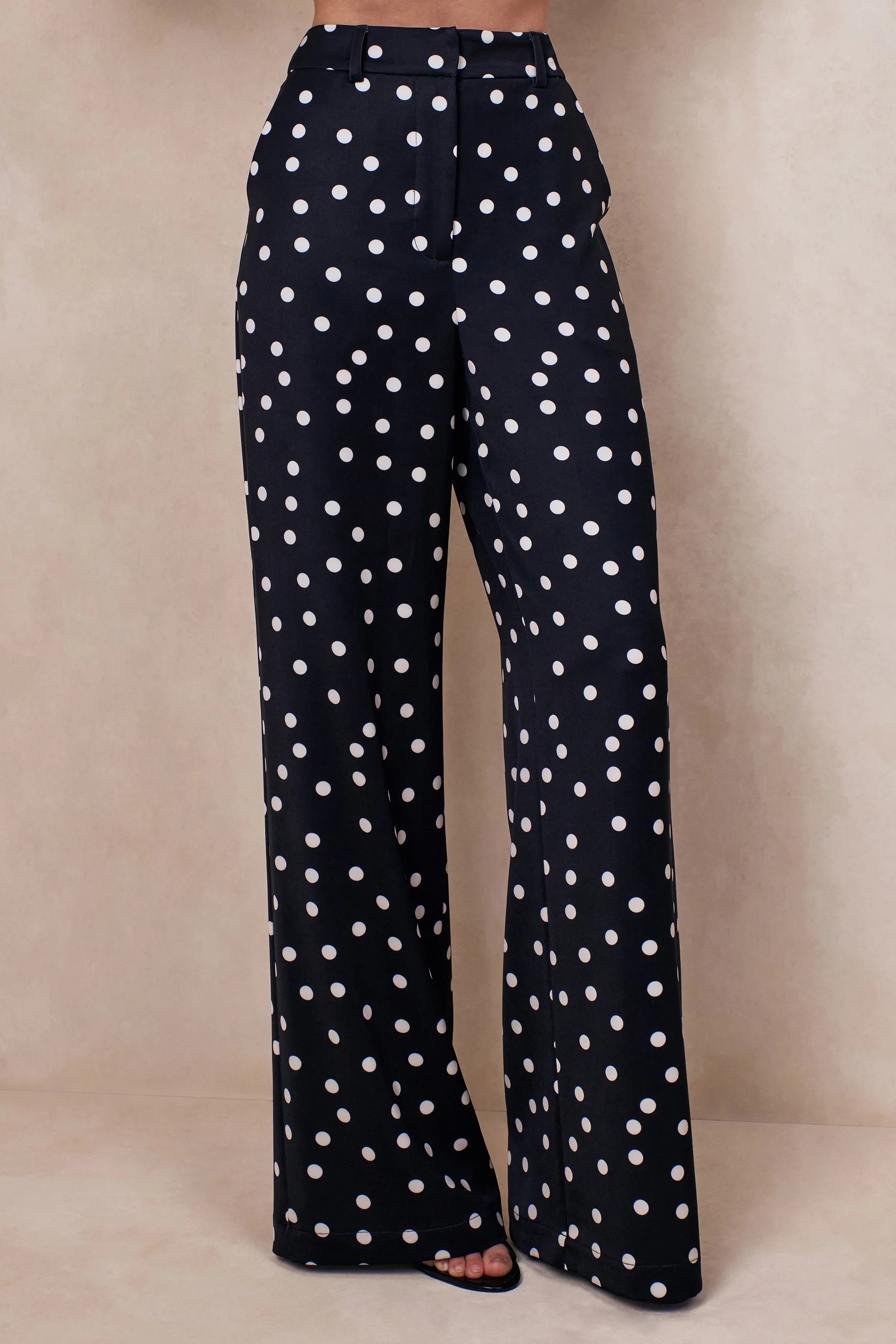 Seloria Black White Satin Polka Dot Wide Leg Trouser
