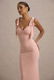 Evanna Pink V Neck Maxi Dress With Bow Straps