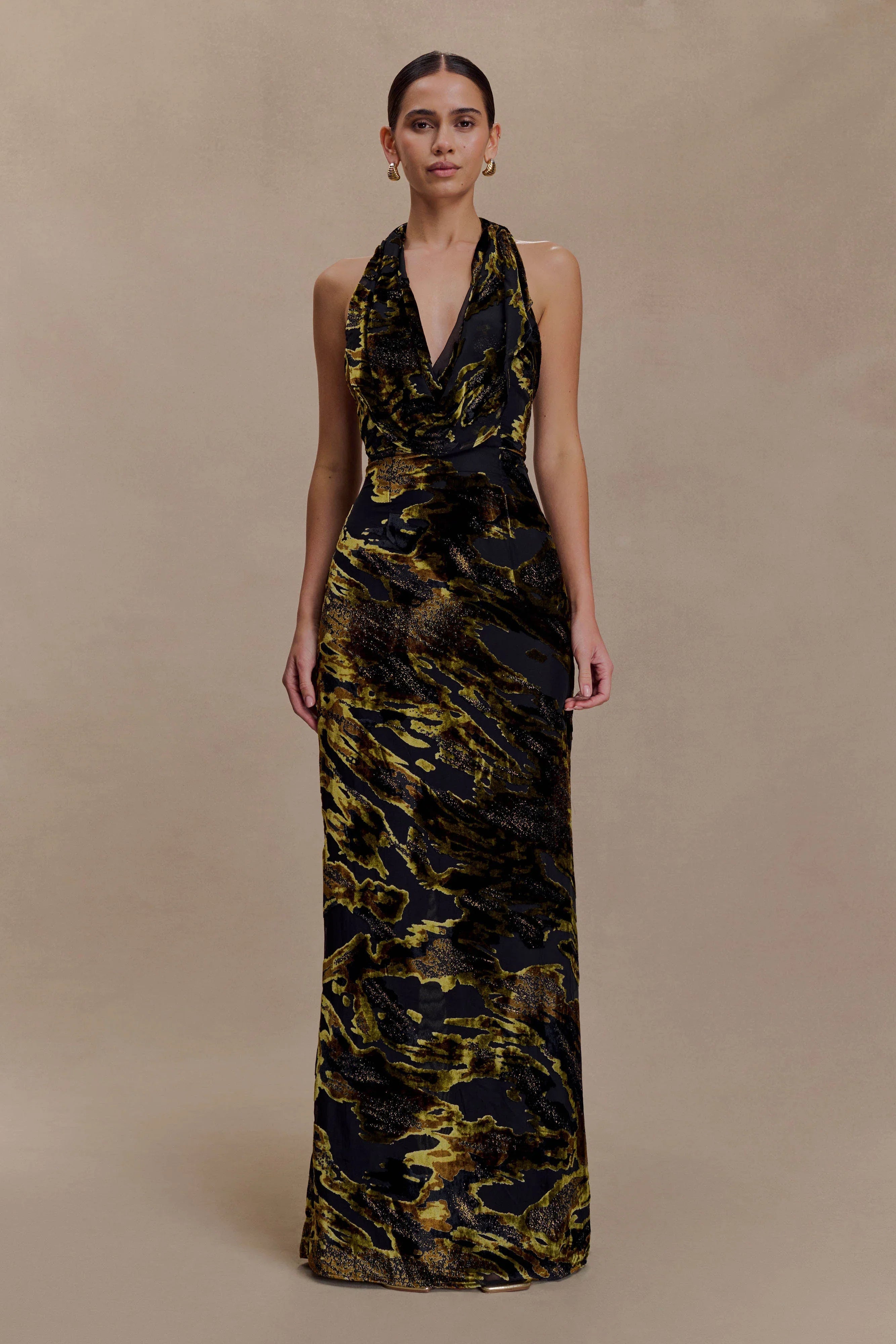 Talila Cowl Front Maxi Dress Velvet Burnout
