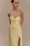 Larissa Satin Maxi Dress With Ruched Petals Lemon