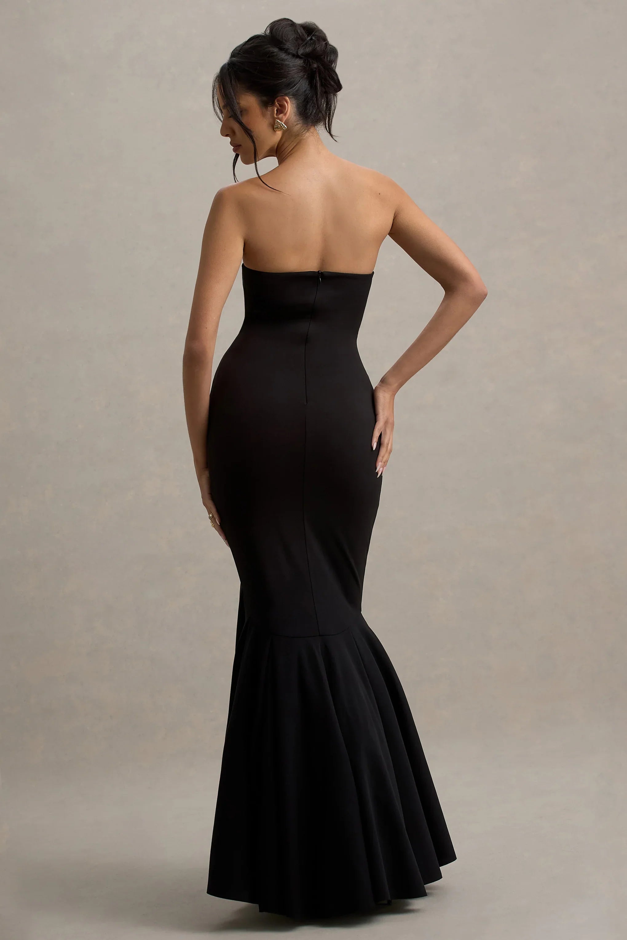 Angela Black Bandeau Fishtail Maxi Dress