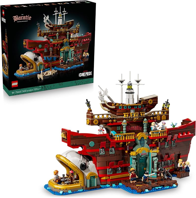 LEGO ONE Piece The Baratie Floating Restaurant Building Set for Adults Collectible Building Blocks for Anime Fans 18 Arts and Crafts DIY Kit W 10 Minifigures Gift Idea for Birthdays 75640