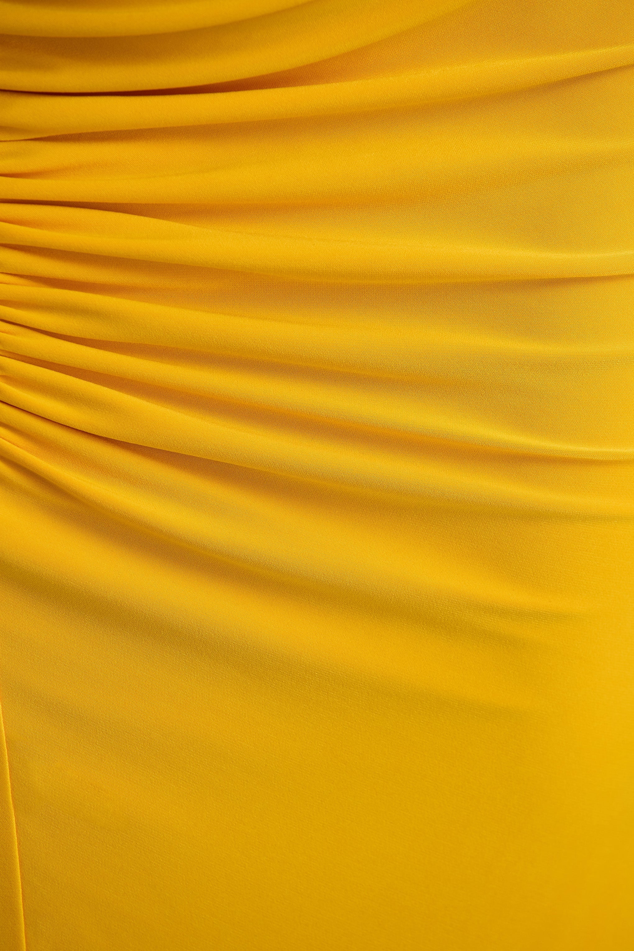 Diva Yellow Slashed Neck Maxi Dress With Ruched Detailing