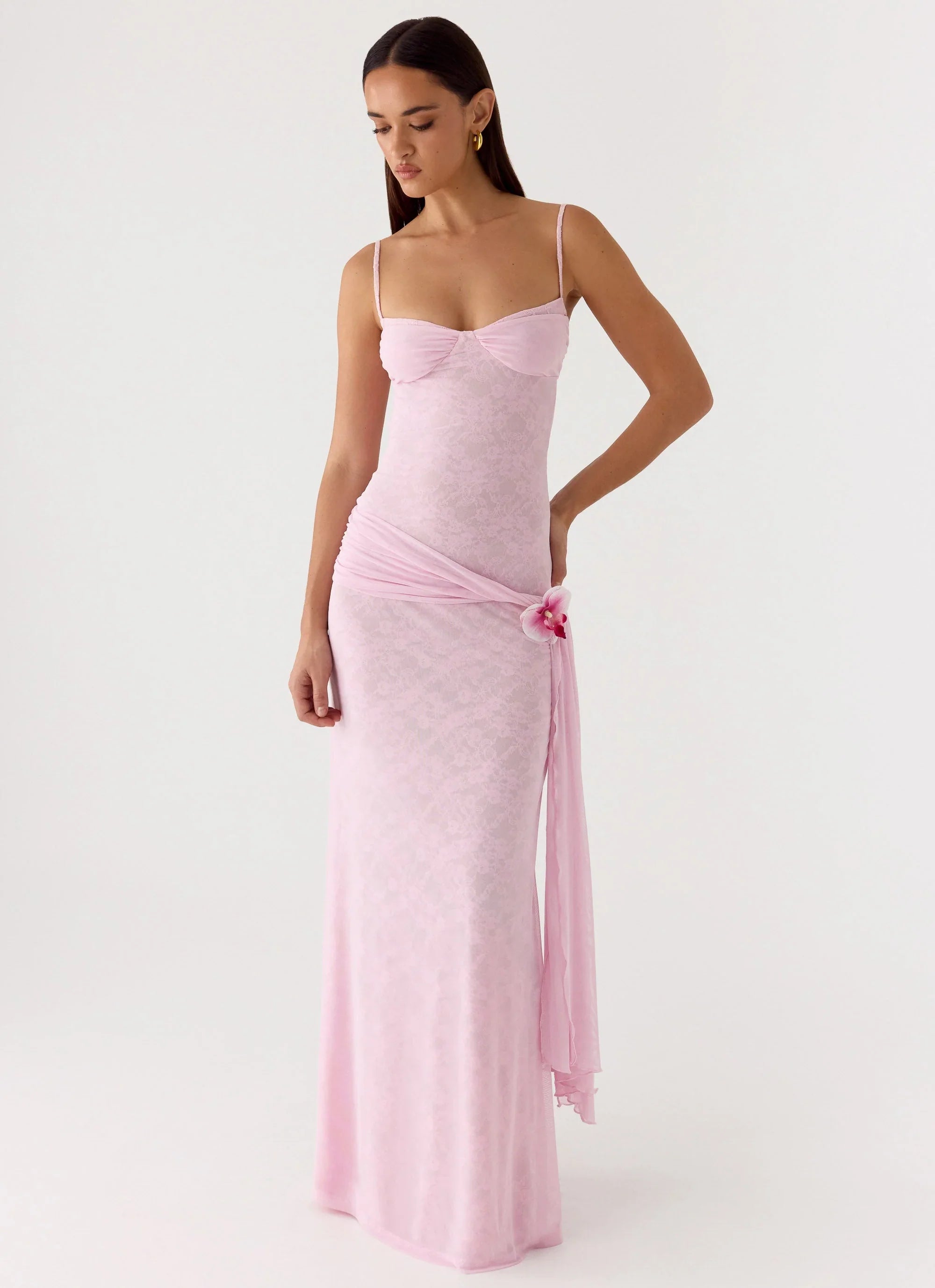 Natty Lace Mesh Maxi Dress Petal Pink