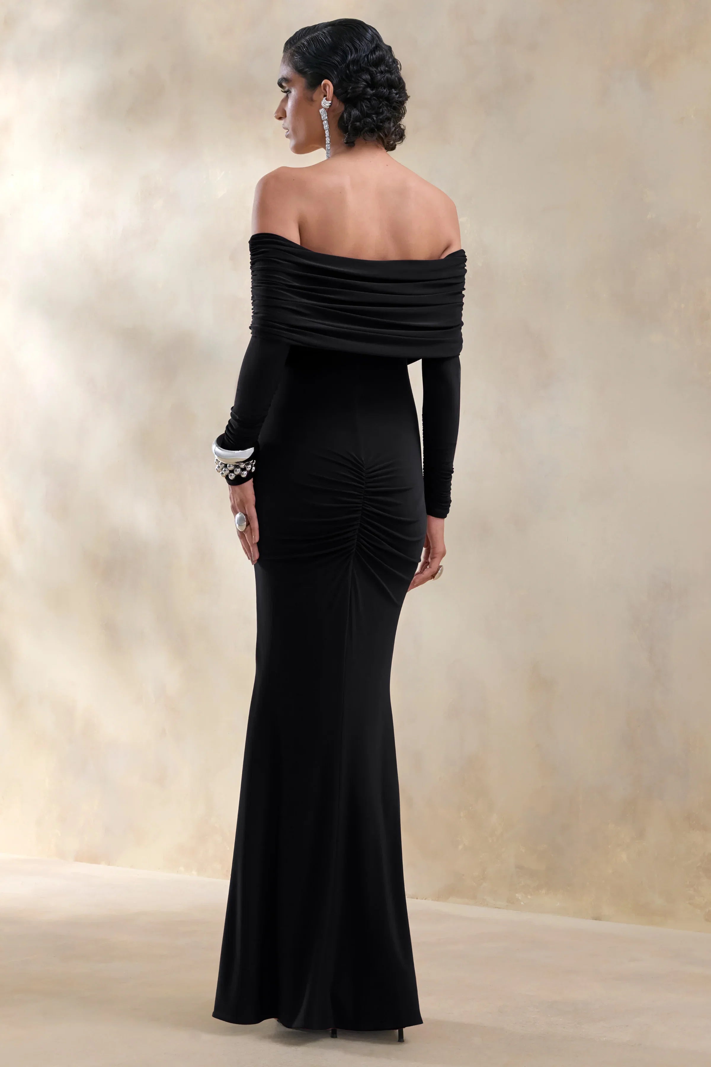 Brisea Black Bardot Neck Maxi Dress