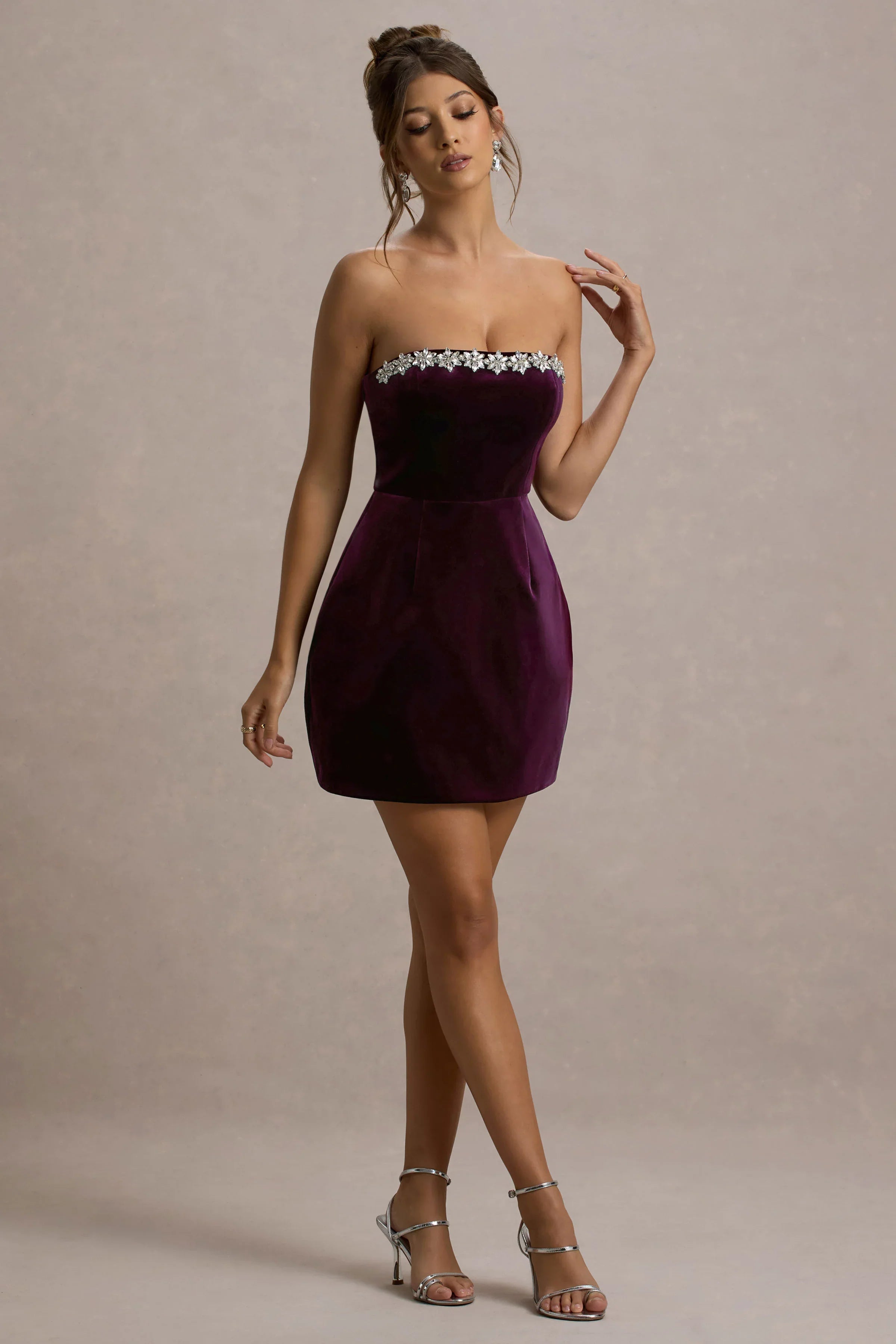 Naia Port Velvet Embellished Bandeau Mini Dress