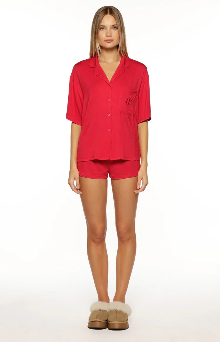 Jamey Burgundy Mini Pajama Shorts