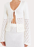 Cream Crochet Tie Front Longsleeve Top