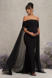 Carlotta Black Bardot Maternity Maxi Dress With Chiffon Cape