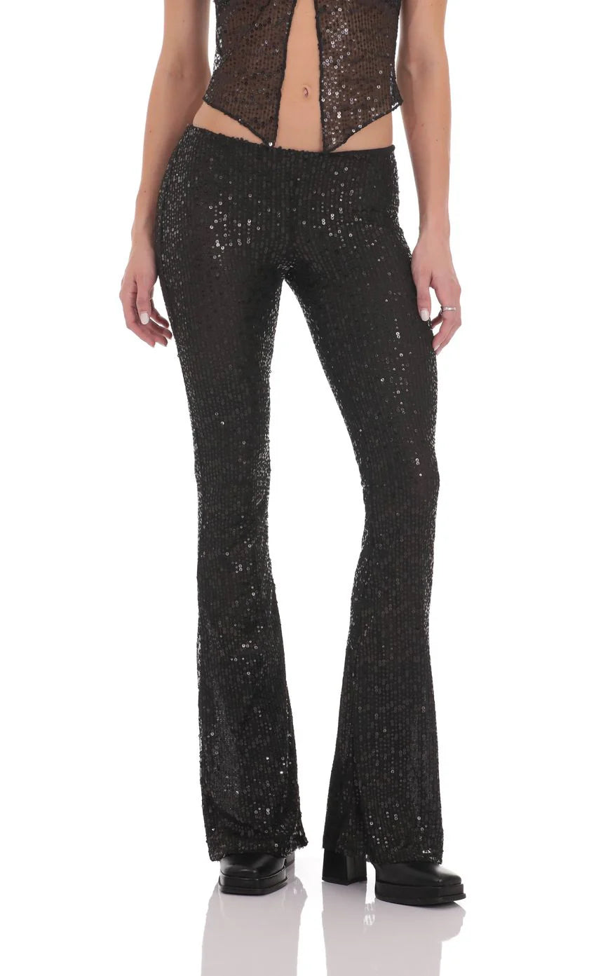 Flyaway Sequin Two Piece Set in Black