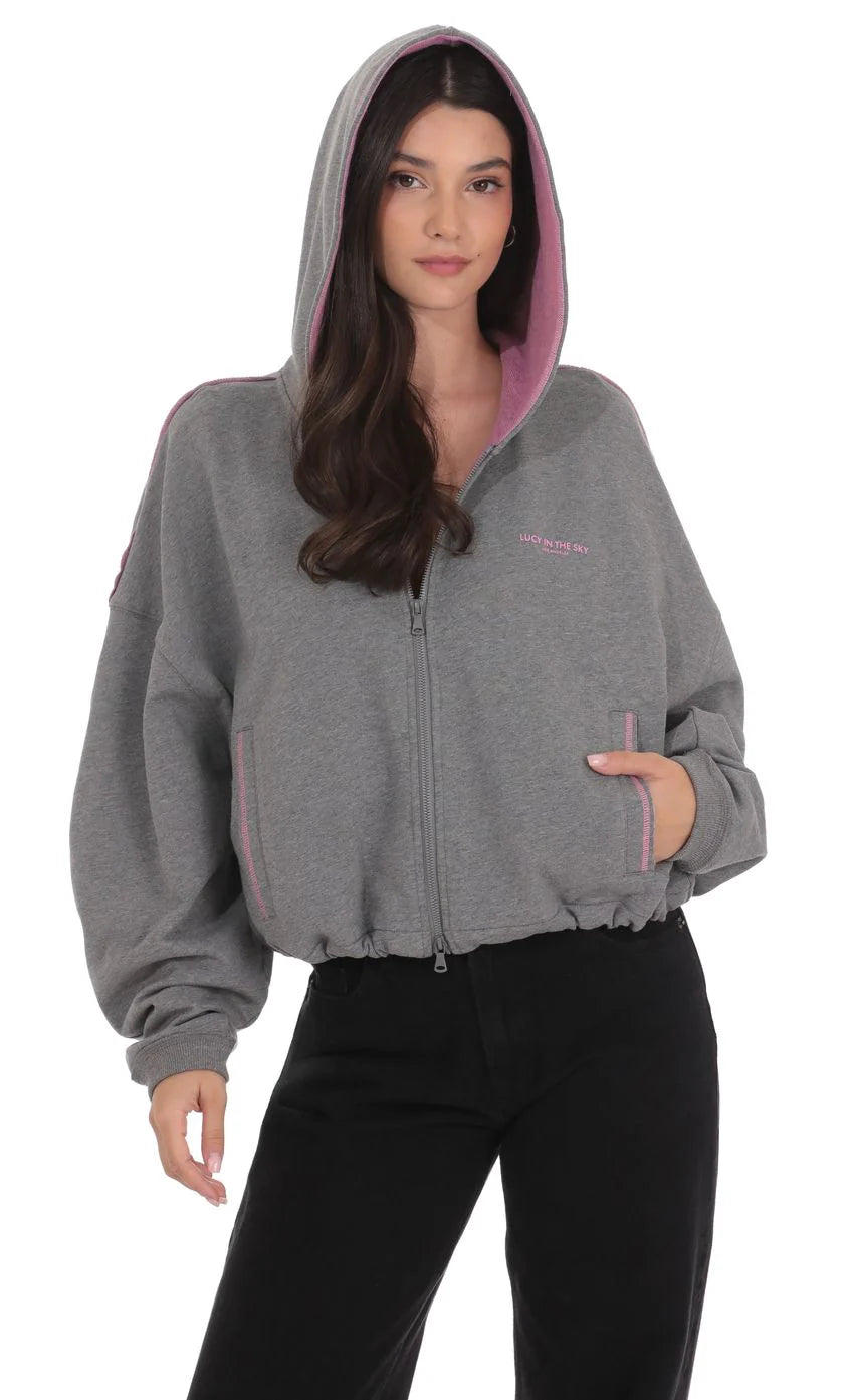 Two Toned Cropped Hoodie in Grey