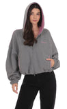 Two Toned Cropped Hoodie in Grey