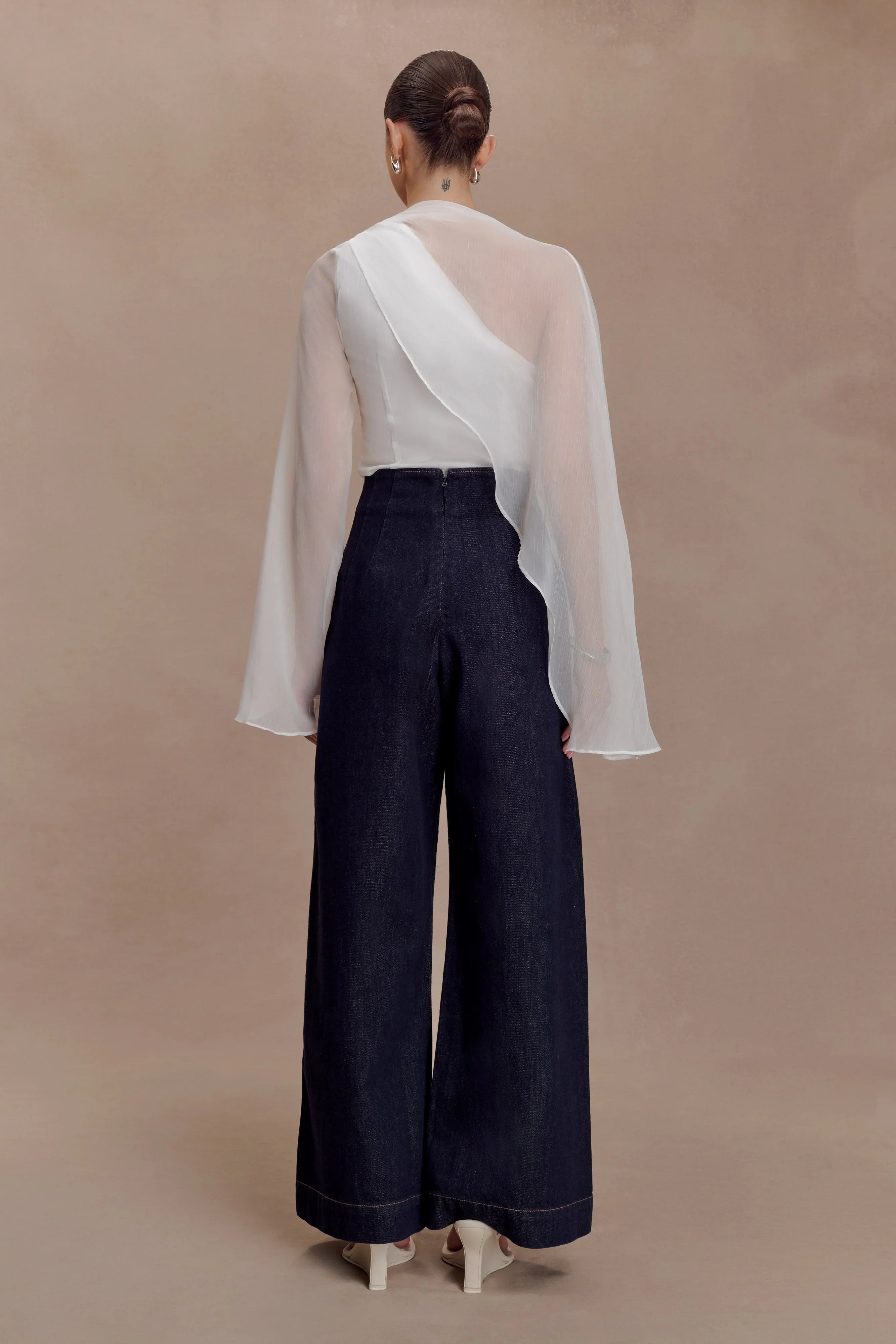 Ida Sheer Asymmetrical Long Sleeve Cape White