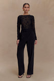 Omari Embroidery Long Sleeve Knit Top Black