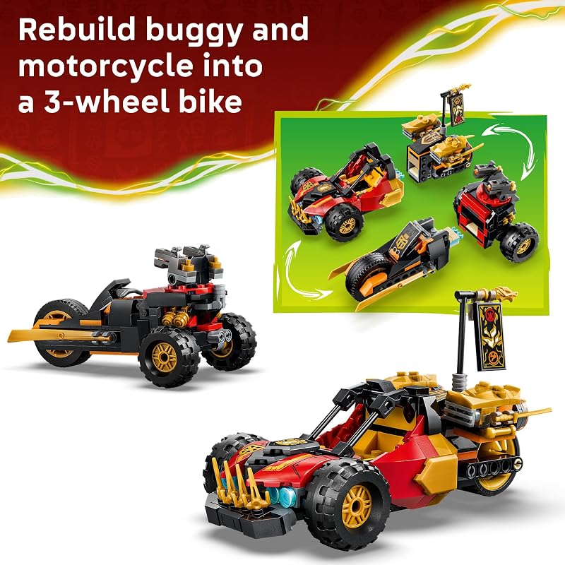 LEGO NINJAGO Kai and Coles Combiner Vehicles 71864 Building Toys for Boys Girls Ages 7 Toy Car Motorcycle for Pretend Play 3 Minifigures 394 pieces Gift for Birthdays
