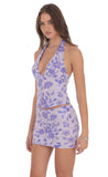 Sequin Beaded Floral Mini Skirt in Purple
