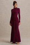 Pietra Berry High Neck Long Sleeve Knot Maxi Dress