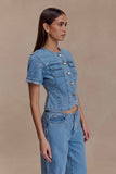 Marge Fitted Denim Short Sleeve Top Classic Blue