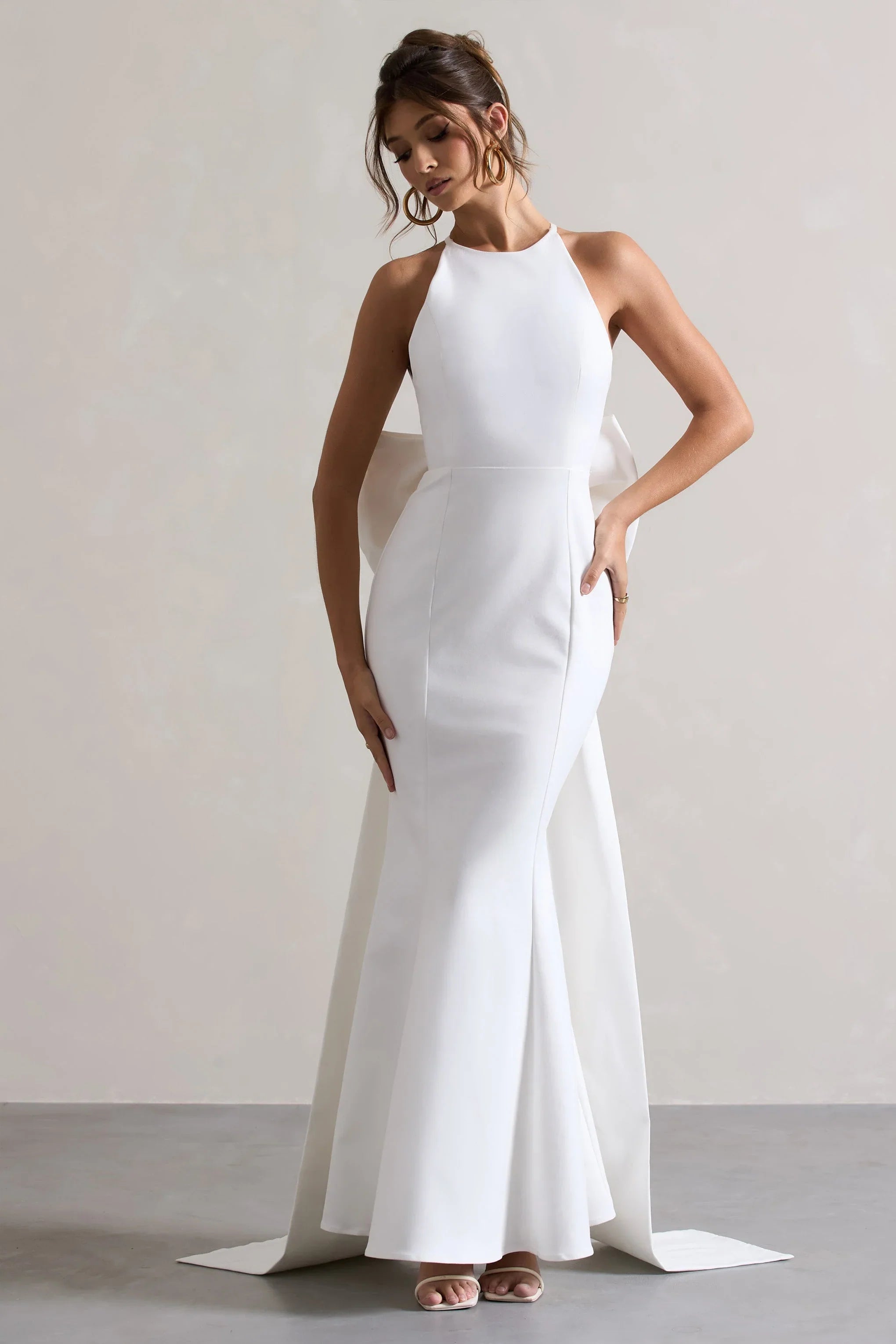 Bestow White Open Back Maxi Dress With Oversized White Bow