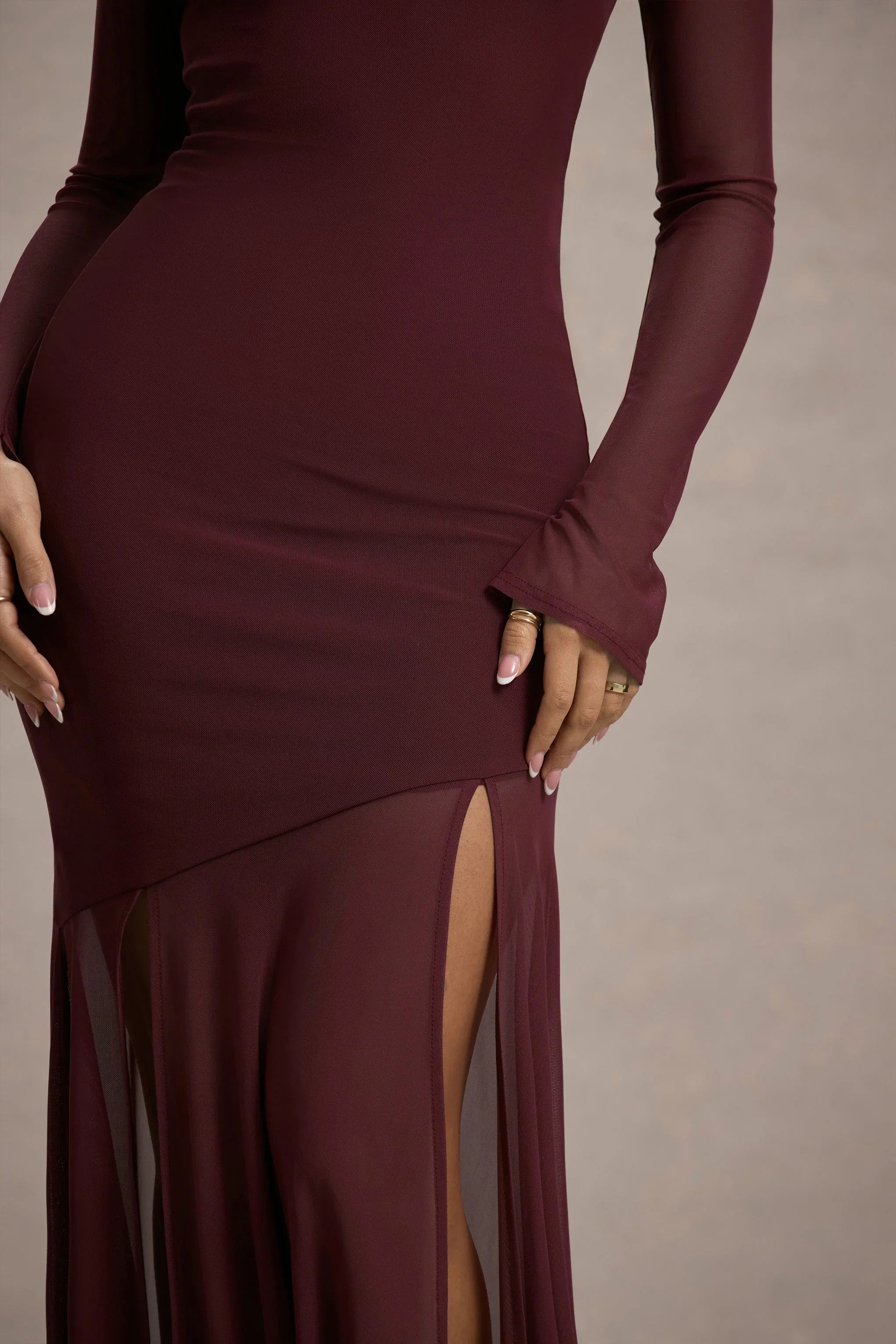 Tigerlily Port Mesh Long Sleeve Open Back Maxi Dress