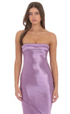 Crinkle Satin Open Back Maxi Dress in Purple