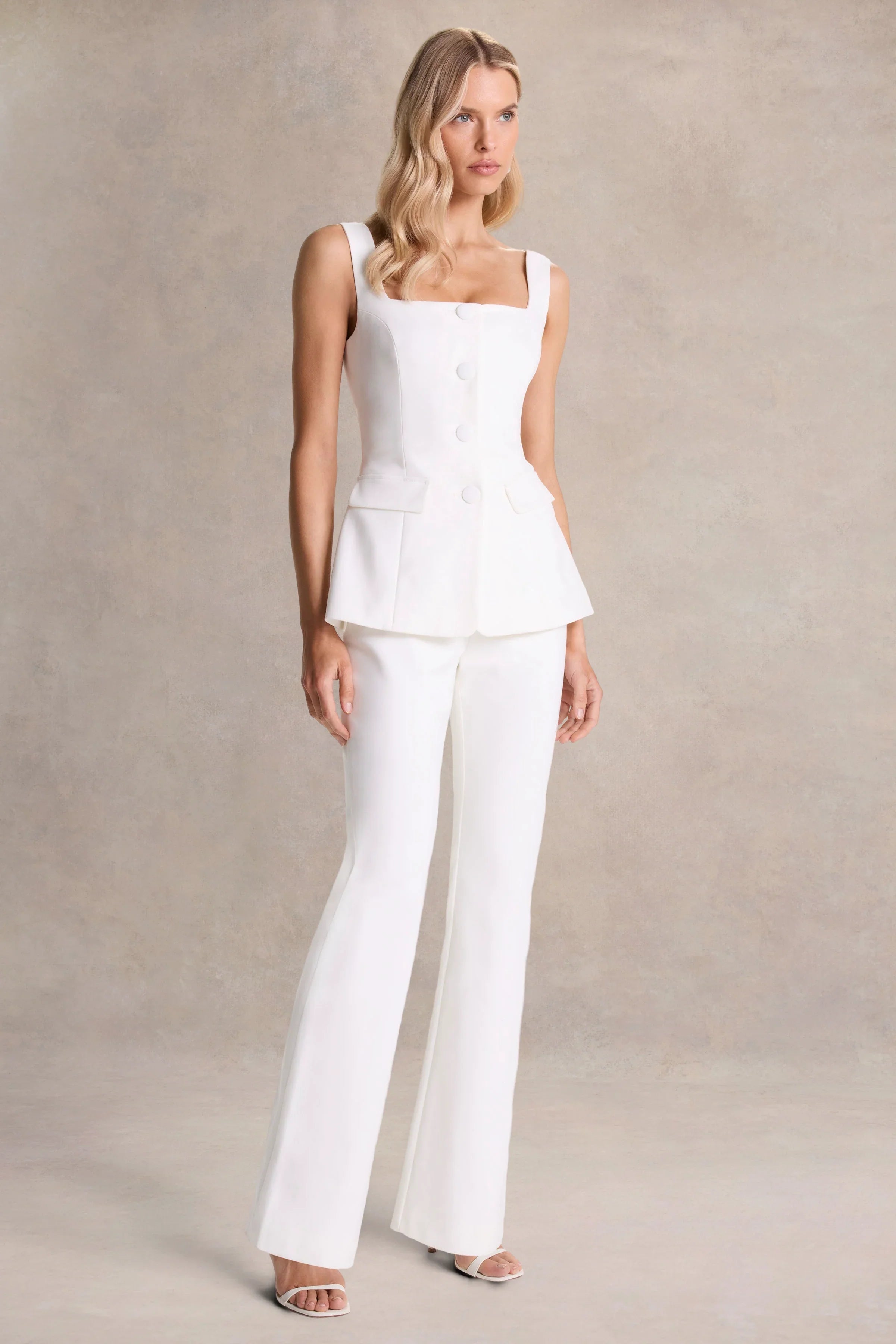 Aceline White Square Neck Tailored Jumpsuit