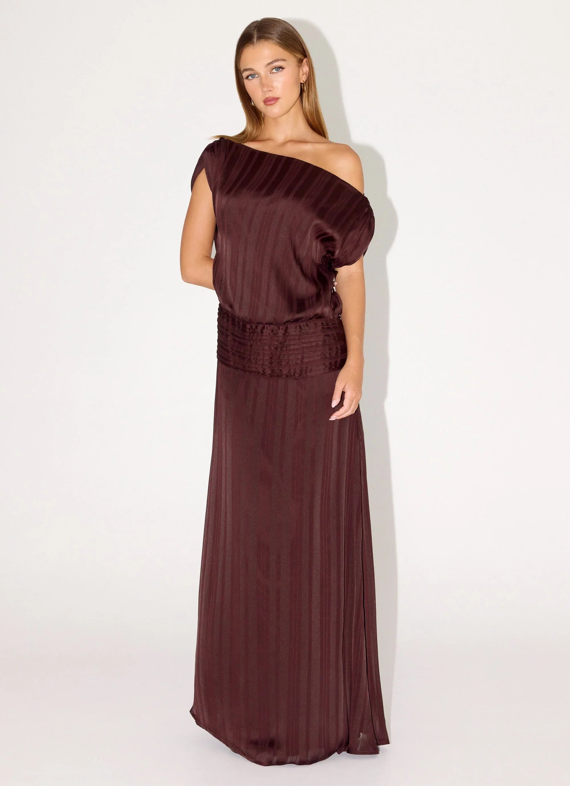 Rexi One Shoulder Maxi Dress Aubergine Gleam