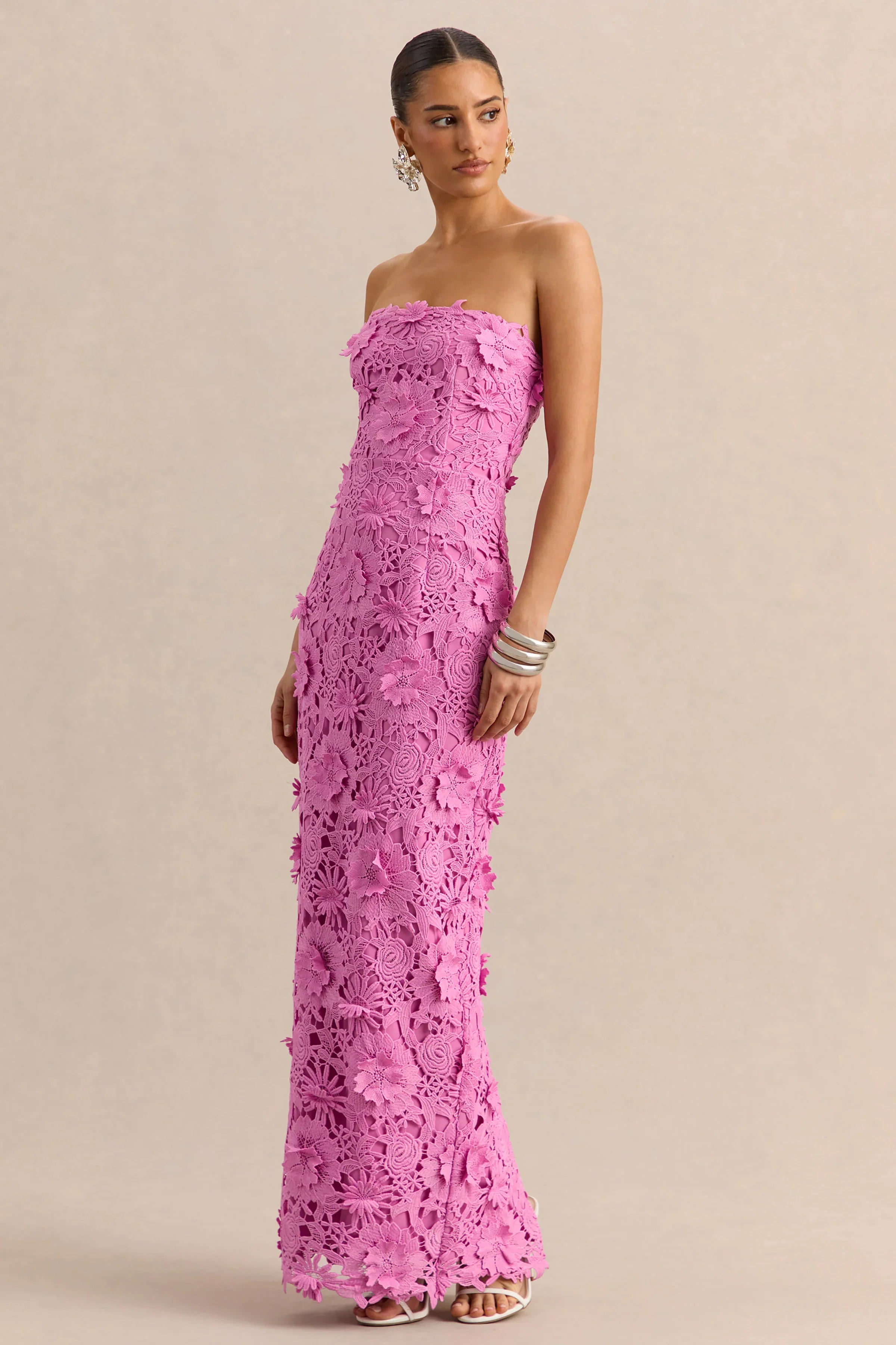 Gracie Pink Lace Bandeau Maxi Dress