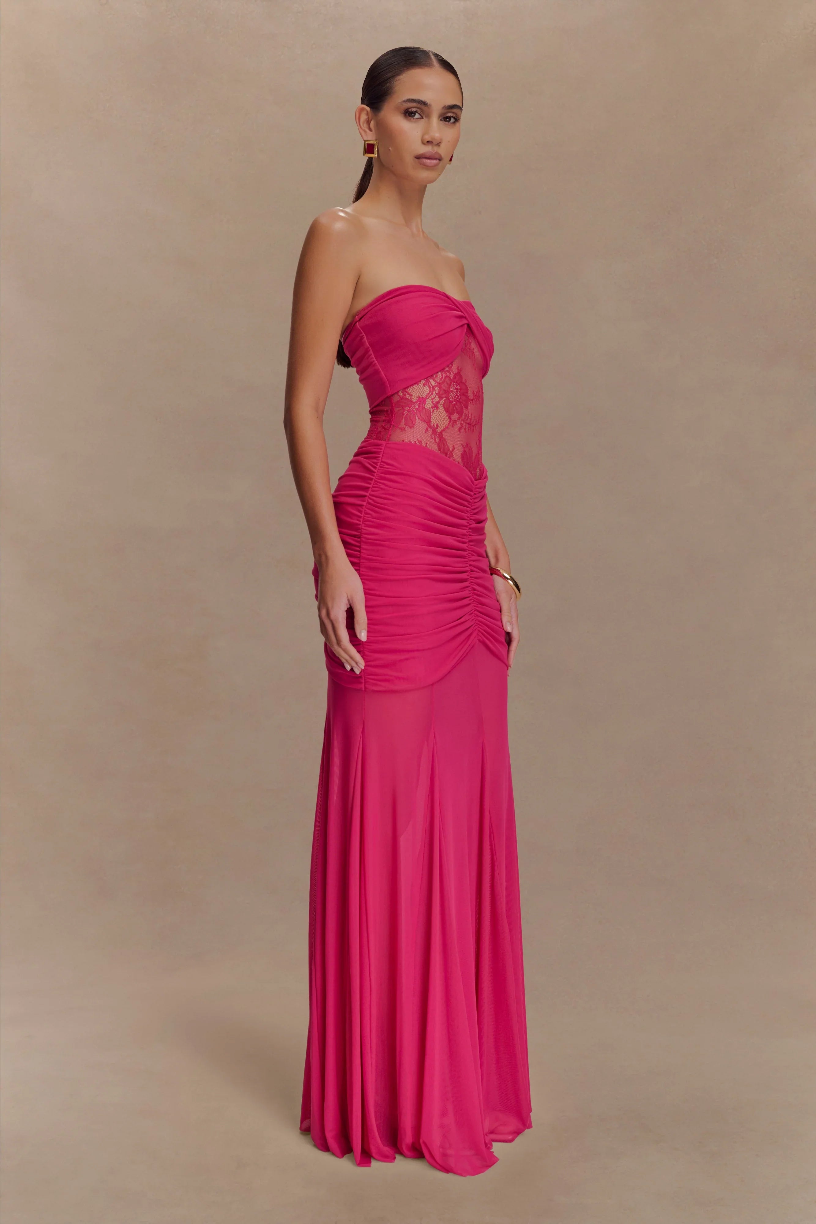 Khadijah Lace And Mesh Maxi Dress Dragonfruit