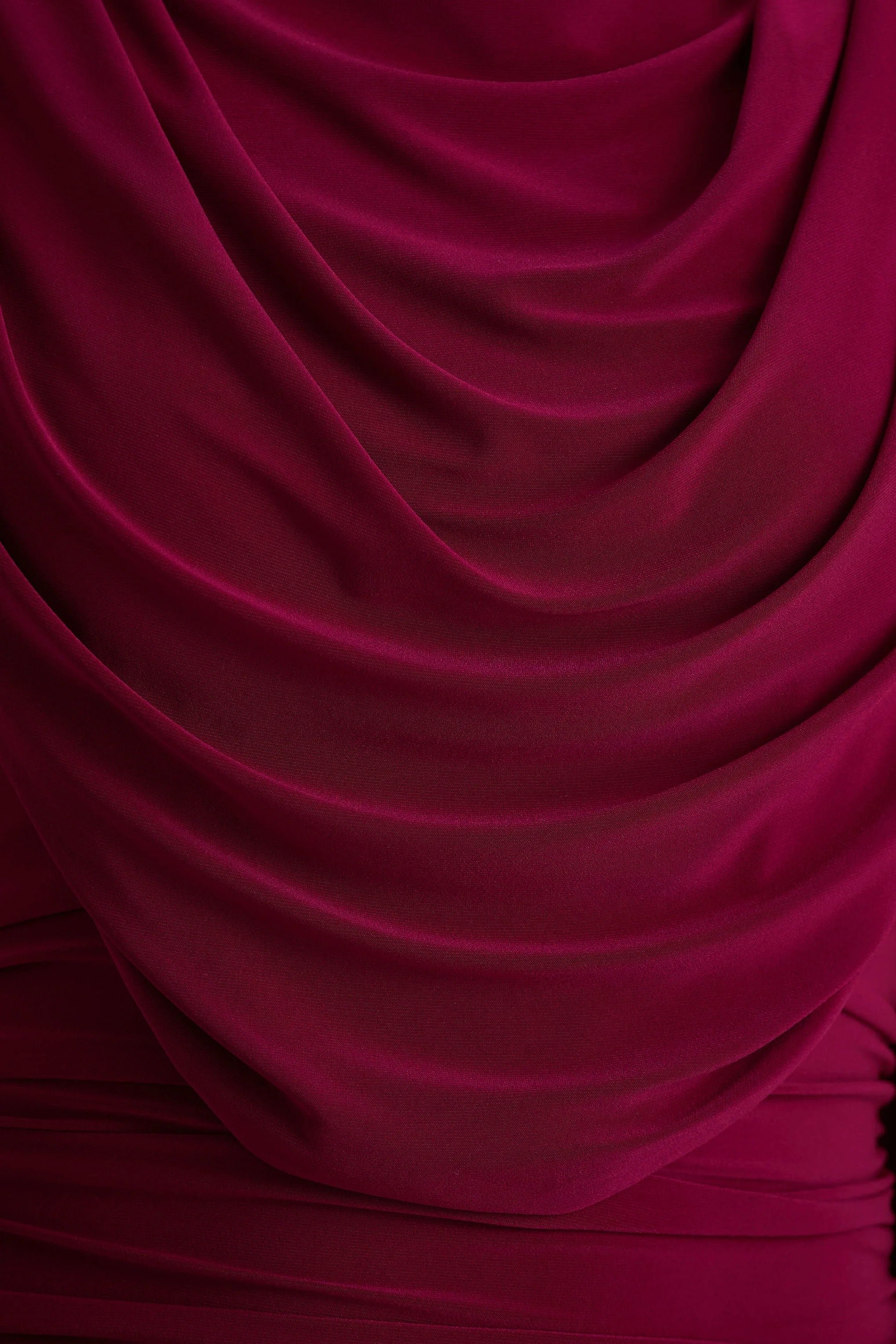 Wanderer Burgundy Crew Neck Midi Dress With Draped and Ruched Detailing