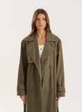 Khaki Belted Longline Trench Coat