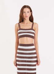 Chocolate Stripe Crochet Crop Top