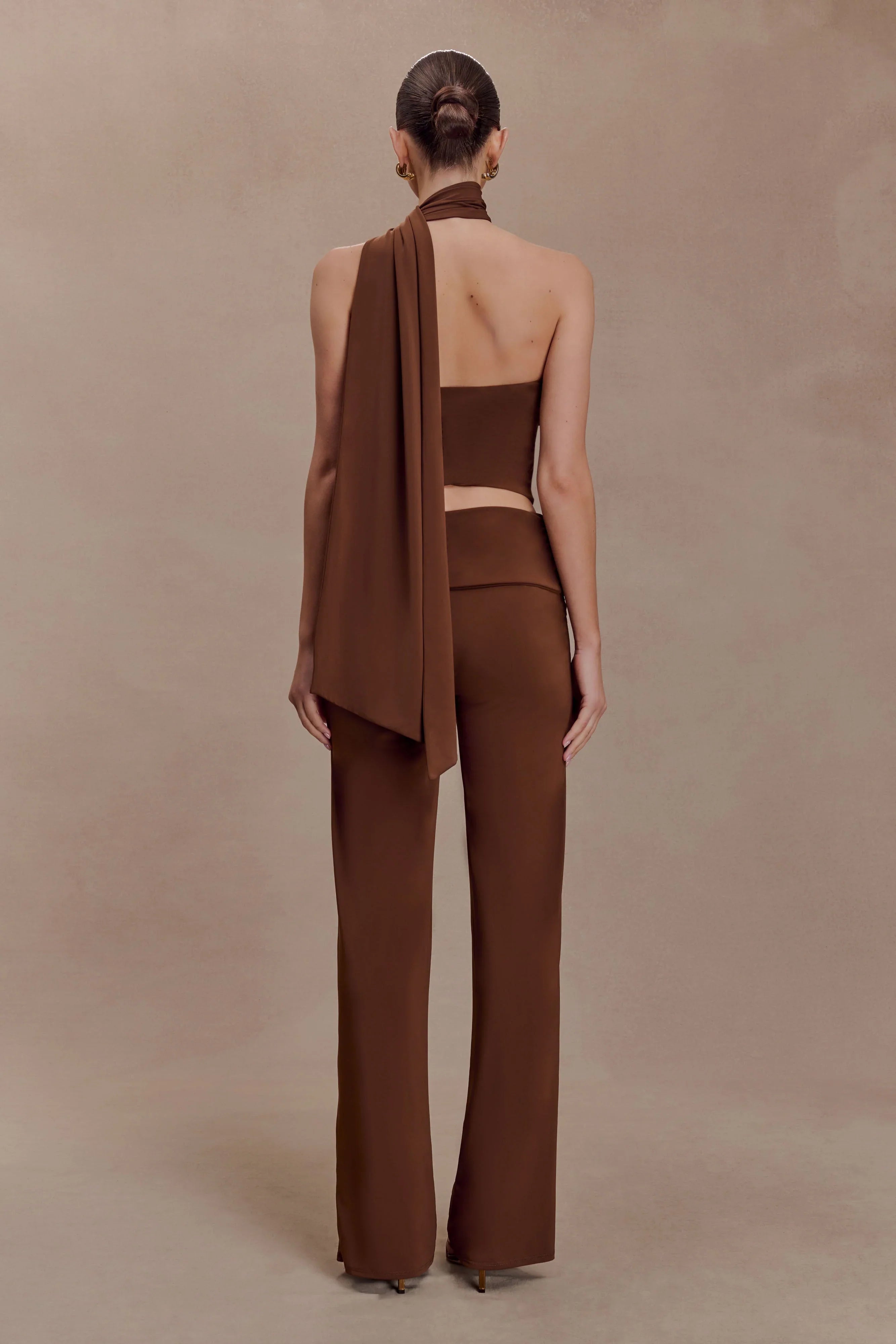 Lydia Slinky Asymmetrical Halter Top Chocolate