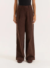 Chocolate Belted Turn Up Cord Wide Leg Trousers Hughes